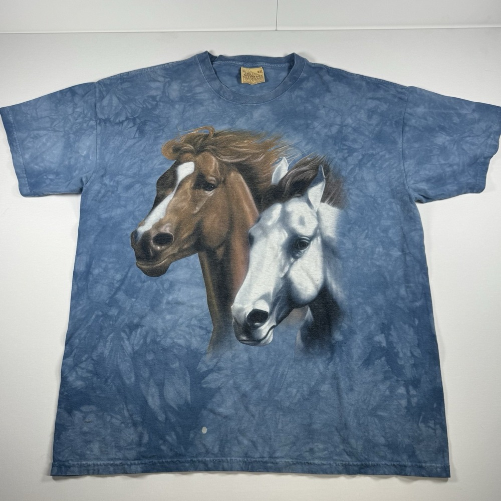 Vintage The Mountain Horses Tie Dye Graphic T Shirt XXL Blue USA